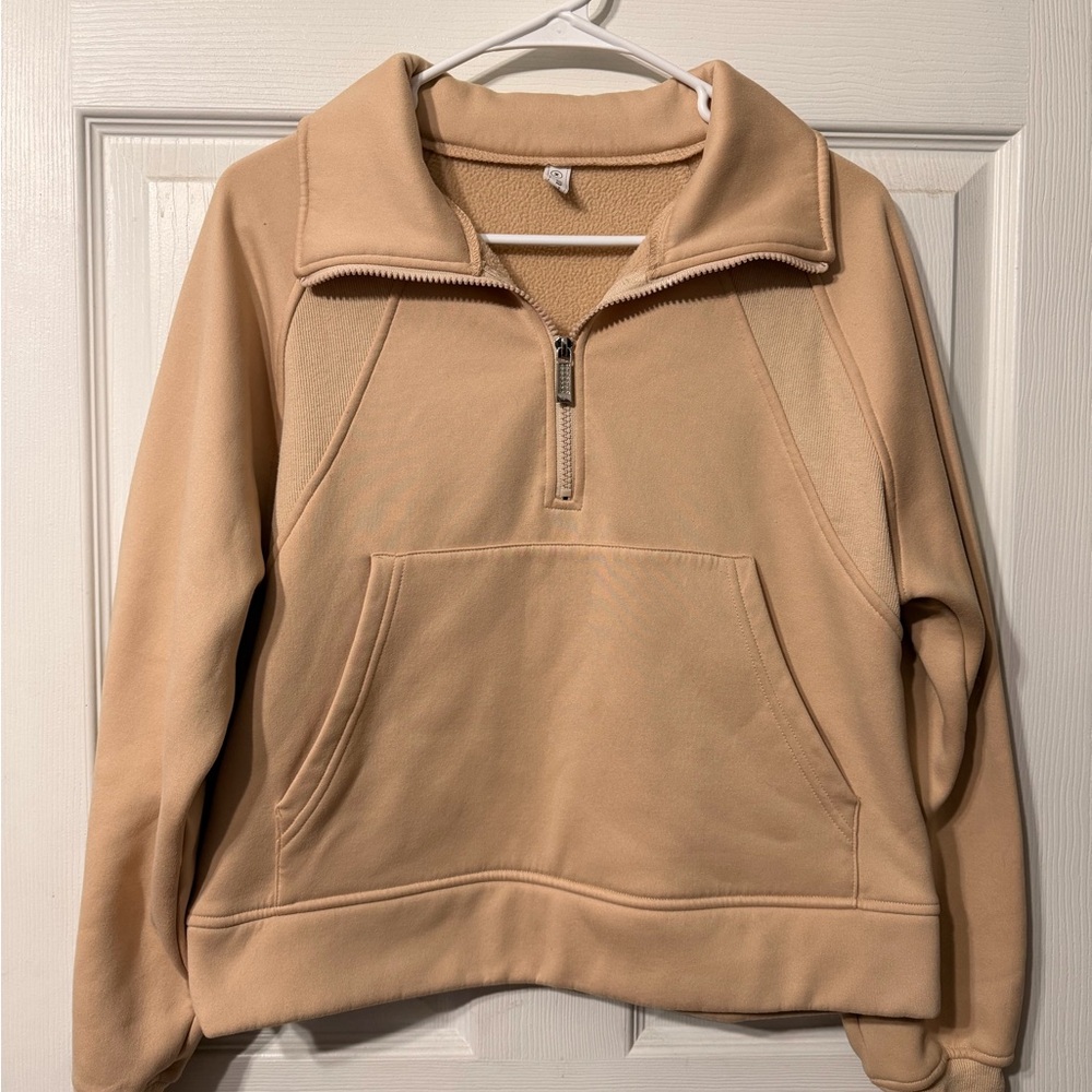 Women's Tan Quarter-Zip Fleece Jacket